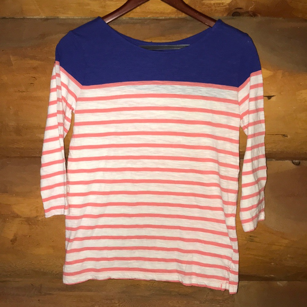 Gap Blue,Cream & Coral 3/4 Sleeve Top